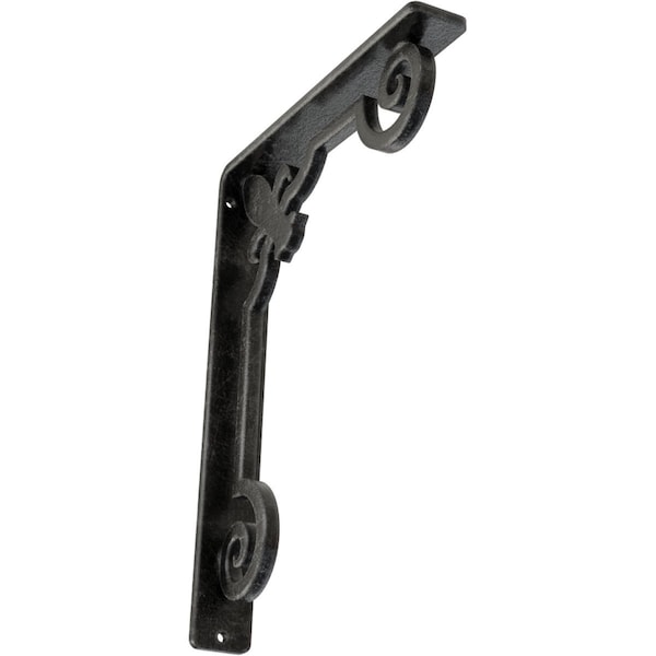 Ekena Millwork Fleur De Lis Wrought Iron Bracket, (Single center brace), Antiqued Silver 1 1/2"W x 7 1/2"D x 10"H BKTM01X07X10SFLASV - main
